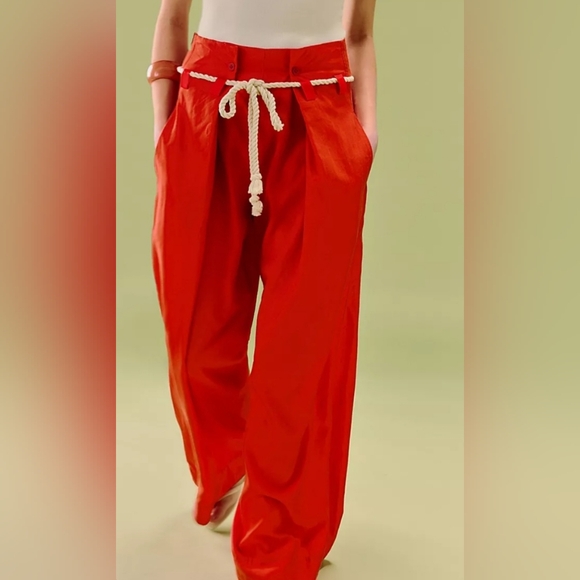 Free People Dimes Tie Trousers. High-rise Red Pants - Picture 5 of 10